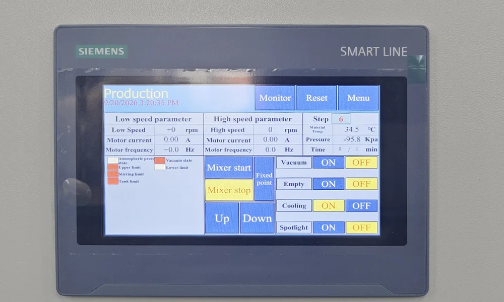 20L Vacuum Planetary Mixing Machine Parameter setting interface