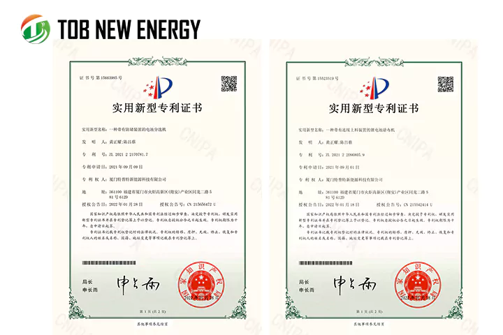 TOB NEW ENERGY ha ottenuto alcuni nuovi certificati di brevetto